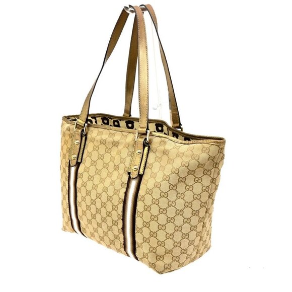 GUCCI GG Sherry Line ShoulderTote Bag Canvas Leather Beige Italy - Picture 4 of 14